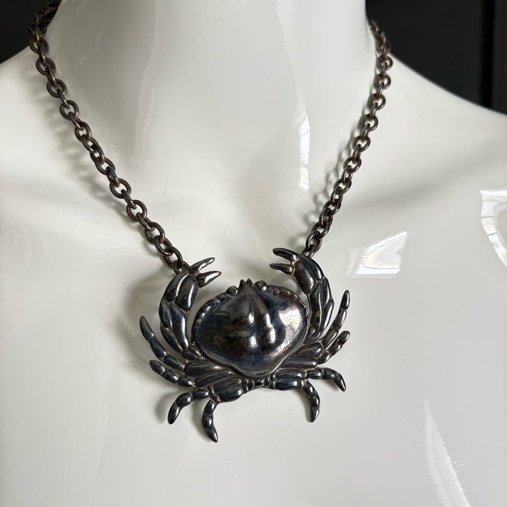 Vintage Sterling Silver Chain Necklace Crab crustacea Cancer Zodiac Horoscope